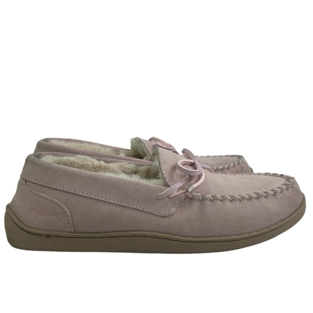 My Pillow My Slippers Women's SZ 9 Pink Moccasin Leather Slip On Faux Fur Shoes